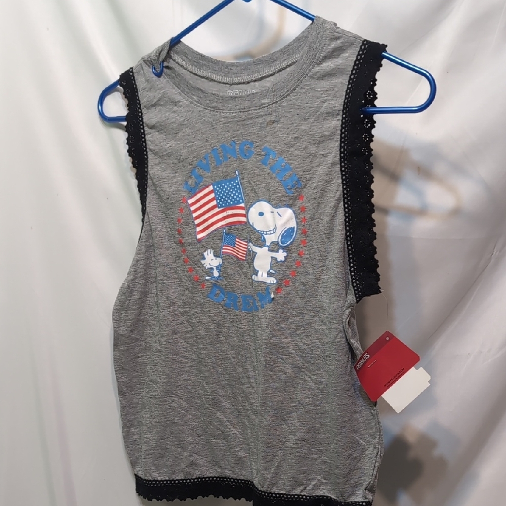Women's Girls Gray Peanuts Snoopy Tank Top Size XS Petite NWT